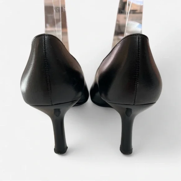 Chanel Black Leather Square Toe Kitten Heels Logo Vintage Size 7 - Picture 3 of 11